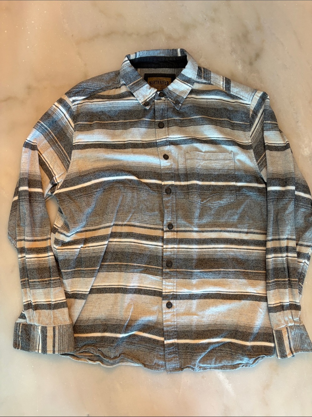 Striped Gray & White Casual Button-Down Shirt